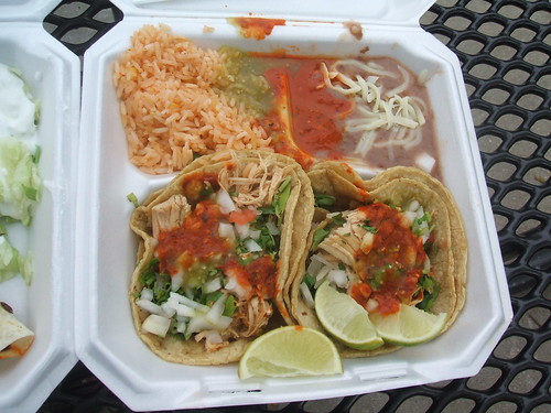 Tacos, beans and rice