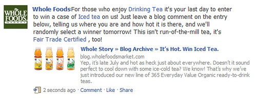 Iced Tea Facebook Status Update by Whole Foods.