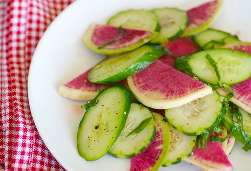 heirloom watermelon radish and cucumber salad