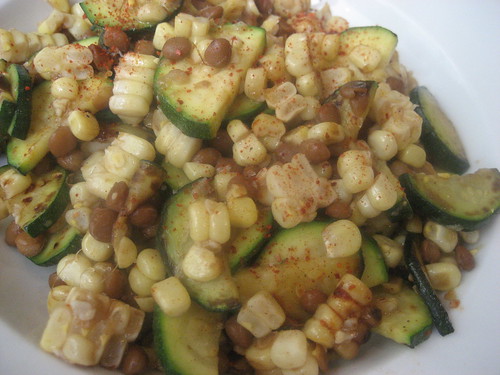 Corn and zucchini "stir fry" with lentils