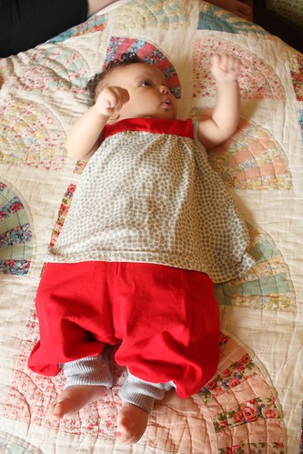 Red and gray polkadot baby ensemble