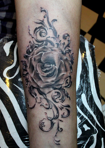 black and grey rose with ornament tattoo by Mirek vel Stotker by stotker