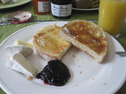 toasts with butter, jam, cheese, oj at Dad's