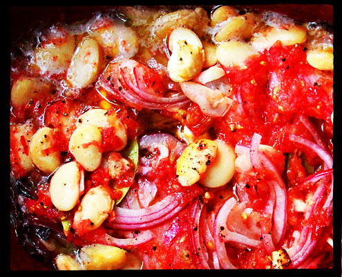 Baked Cod with Prawns, Tomato & Butter Beans