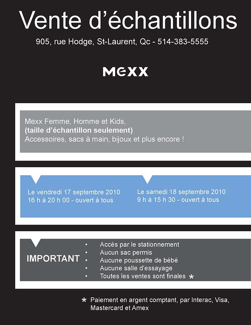 Vente d'échantillons Mexx Canada - 17 et 18 septembre 2010