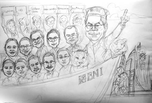 Group caricatures for Goldman Sachs - pencil sketch