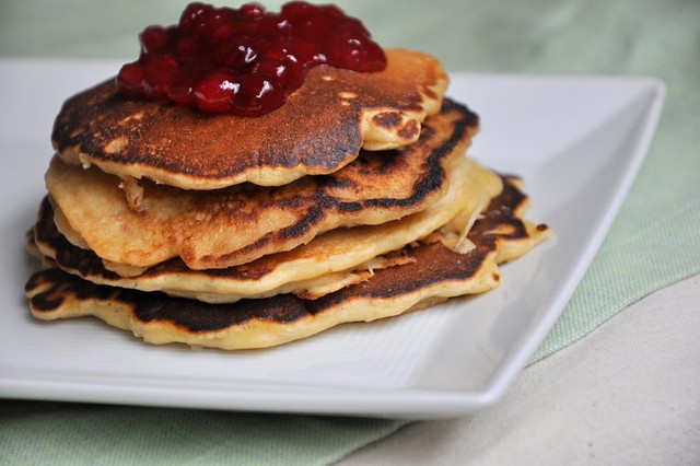Oatmeal Pancakes with Lingonberry Jam