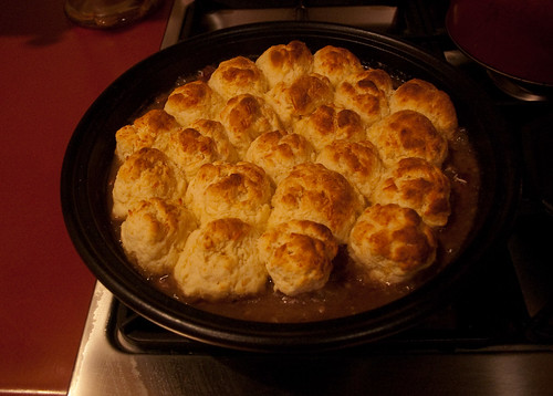 Beef, bacon and mushroom hotpot with parmesand dumplings
