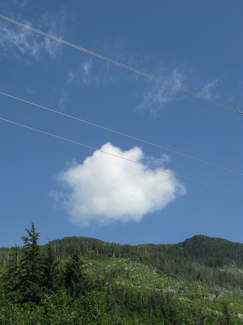 cloud and power lines with Kasaan Mountain, Kasaan, Alaska