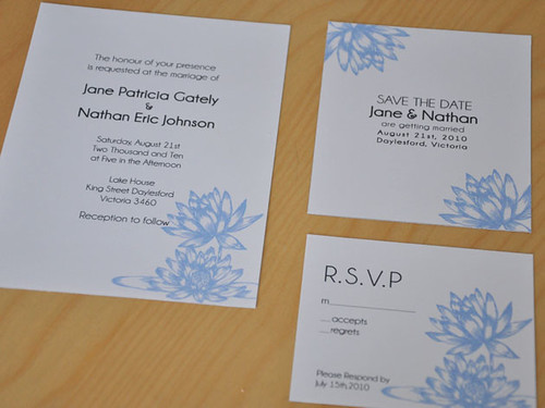 Blue Waterlily Printable Wedding Invitations