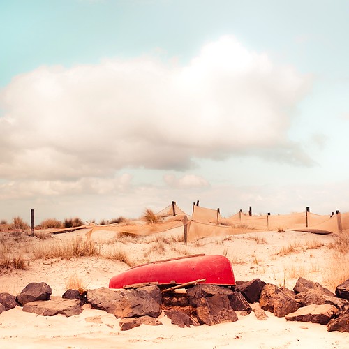 Cuba Gallery: Red Boat / Rock / sand dune / clouds / sky / beach / landscape / New Zealand / photography