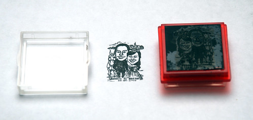 Wedding couple caricatures - knight & princess printed on black rubber stamp