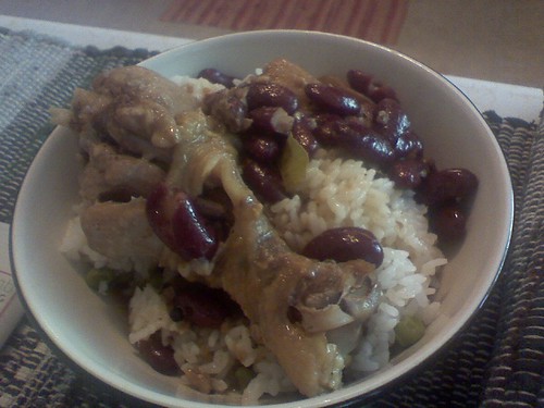 I love the savory chicken adobo broth over white rice #fb