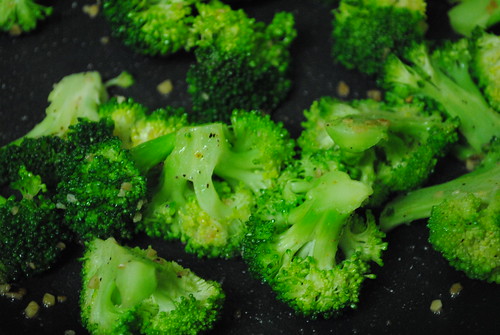 Broccoli sauteed with garlic, butter, salt and pepper.