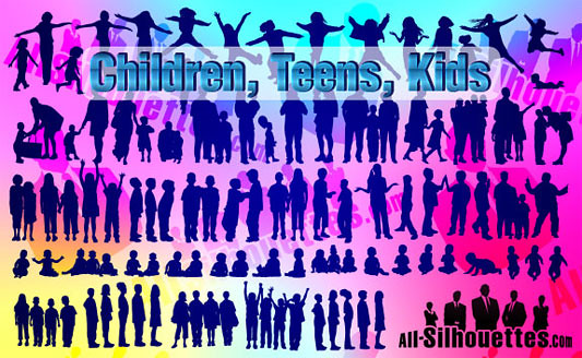 Click en la imagen para descarga 85 Siluetas en formato vector - Bebes, niños y adolescentes