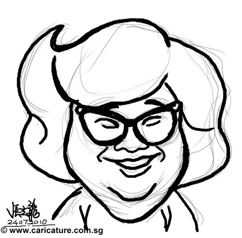 How to draw Lydia Shum caricature - step 4a