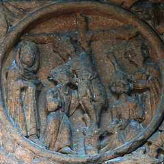 Crucifixion roundel medieval carving
