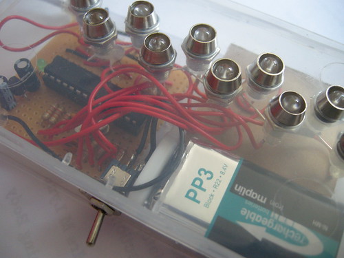 barebones Arduino, 10 LEDs and a plastic case from a pound shop screw set