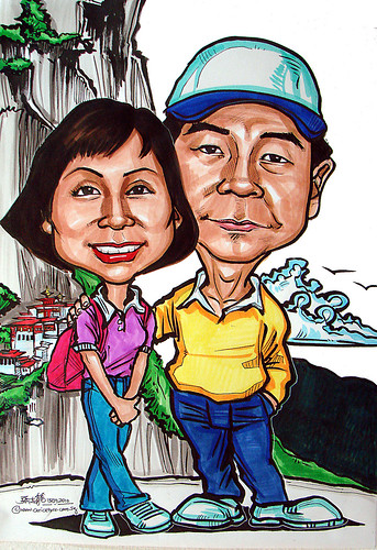 Couple caricatures at Bhutan