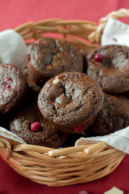 Double Chocolate Cranberry Gingerbread Muffins