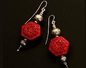 Chinese red cinnabar,Thai silver earrings