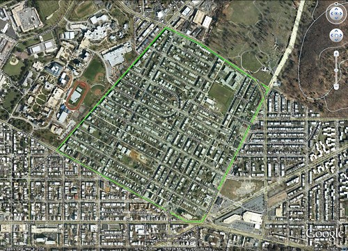 DC's Trinidad neighborhood (via Google Earth, boundary by me)
