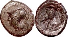 17/1c didrachm-litra coinage, Minerva Horsehead Litra, scarce type with both heads facing left