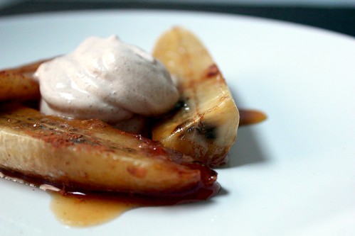 maple roasted bananas with cinnamon whipped cream