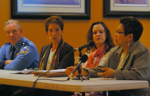 Col. Audie Holloway of the Alaska State Troopers, Nancy Haag of STAR, Suzi Pearson of AWAIC, and Sandy Samaniego of CDVSA