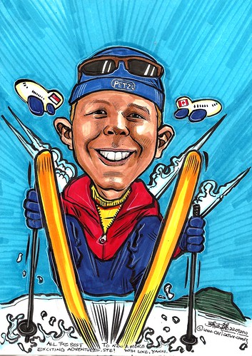 caricature theme - skiing A4
