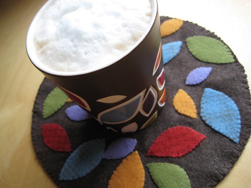 Autumn wool mug rug by Paulette