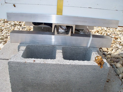 This is the bottom of the hive resting on the scale, which has been set on top of cinderblocks. 