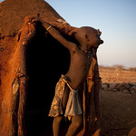 Himba house at sunset - Namibia