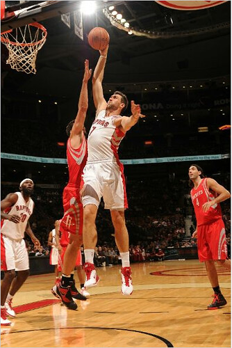 November 19th, 2010 - Toronto's Andrea Bargnani had an easy time getting to the hoop without Yao in the middle to guard the paint.