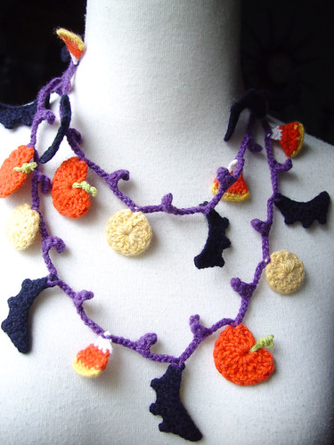 Crochet Halloween Bats Lariat Necklace