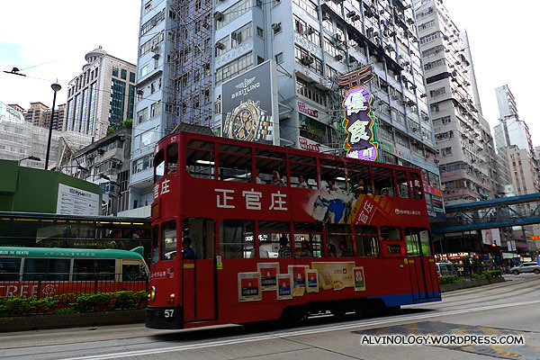 Hong Kong's unique "Ding Ding" tram - I love this, each ride cost like around 20 cents in Singapore currency 
