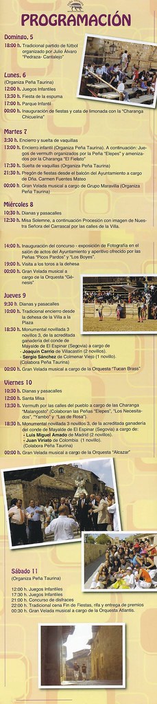 Programa de fiestas de Pedraza 2010