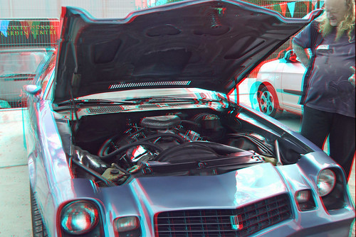 Customs cars and bikes ruxley Manor in anaglyph 3D stereo red cyan glasses