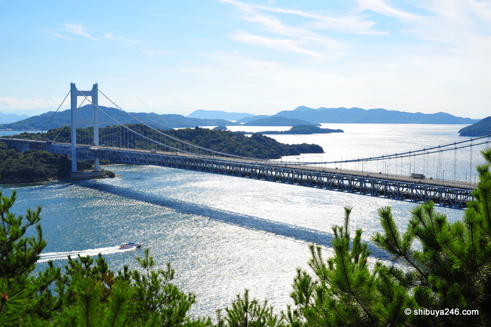 The train from Okayama to Takamatsu runs on the bottom section of this bridge, while cars go along the top