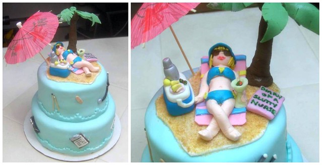 inside joke - nurse on beach cake