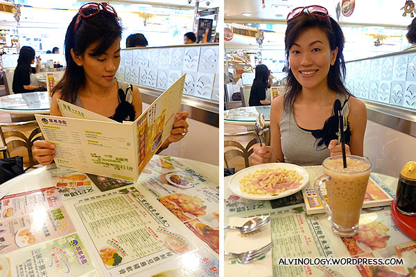 Rachel ordering, and then enjoying her breakfast