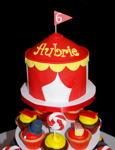 carnival tent topper cake for carnival themed cupcake tower