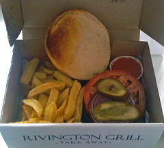 Takeaway Burger and Chips from Rivington Grill