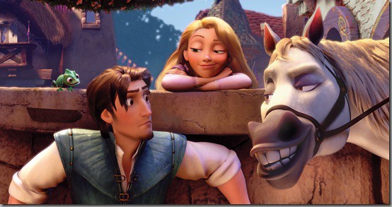 The four key characters: Rapunzel, Flynn Rider and two animal side-kicks for comic relief