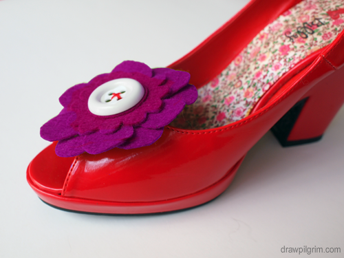 felt flower red shoes