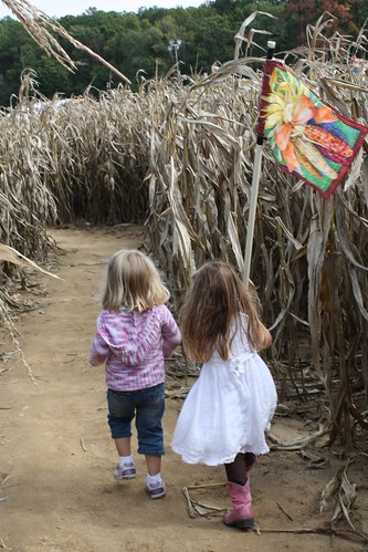 Catie & Elizabeth lead the way through the corn maze