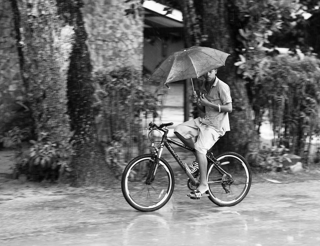 Biking in the rain, par Franck Vervial