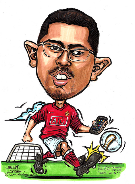 Manchester United soccer caricature with iPhone for People's Association