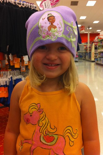 Trying on hats at Target