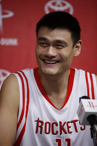 September 24th, 2010 - Yao Ming answers questions at his press conference during Media Day at Toyota Center in Houston